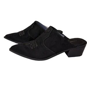 Chinese Laundry Mesa Western Mules Size 8 Black Suede Block Heel Square Toe Chic